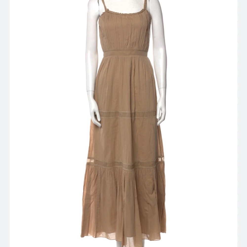 Alberta Ferretti y2k 90s tan tier spaghetti strap maxi dress 4